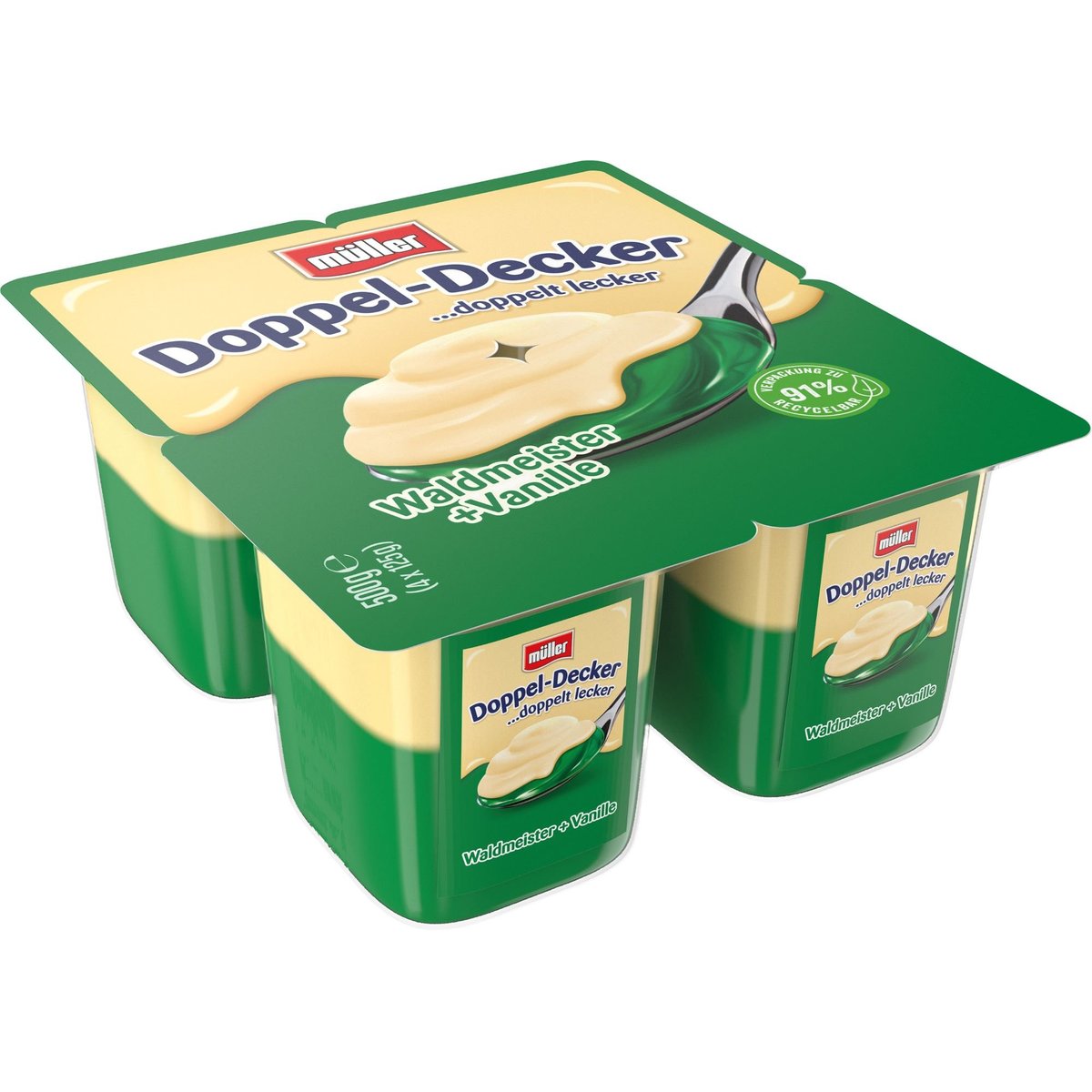 Müller Doppeldecker Waldmeister + Vanillesoße 4x125g