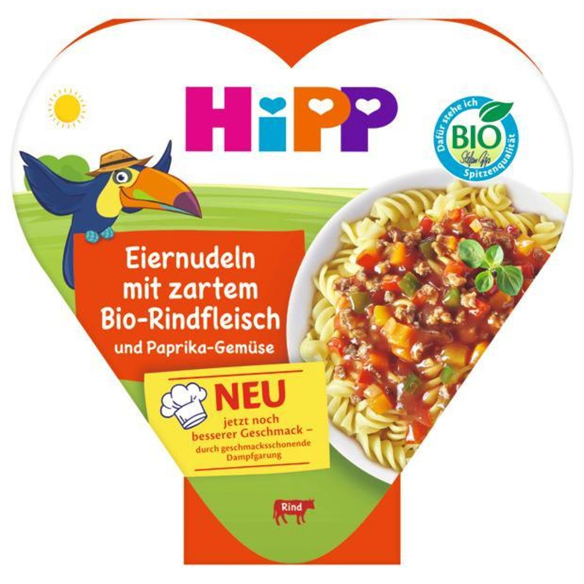HiPP BIO Eiernudeln mit Paprika-Gemüse und zartem BIO-Rindfleisch, ab 1 Jahr