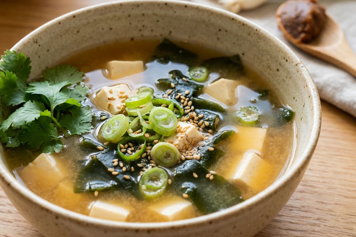 Miso-Wakame-Suppe mit Tofu  