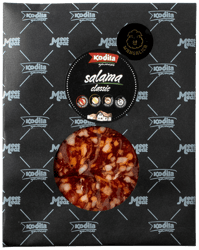 Kodila Gourmet Mangalitza Salami geschnitten