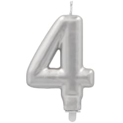 PAPSTAR Birthday candles with holder 7 cm silver "4"