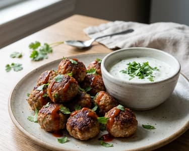 Spicy Meatballs with Coriander Dip