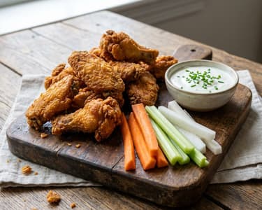 Baked Chicken Wings with Crudités and Sour Cream