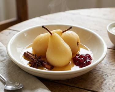 Pears poached in white wine with spices