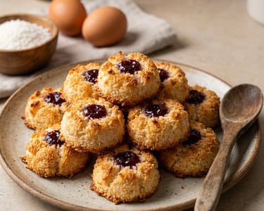 Classic Coconut Macarons with Redcurrant Jam