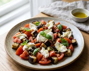 Tomato Salad with Eggplant and Mozzarella