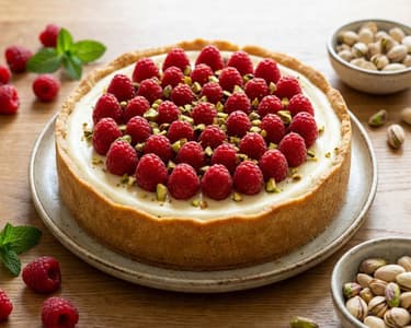 Raspberry Ricotta Cheesecake with Pistachios