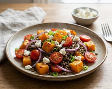Warm Lentil Salad with Roasted Pumpkin