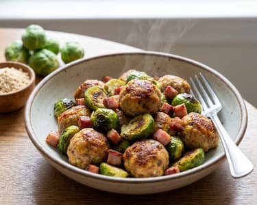 Oven Meatballs with Brussels Sprouts