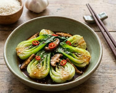 Fried Pak Choi with Shiitake Mushrooms