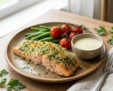 Baked Herb Salmon with Parmesan Sauce