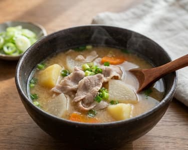 Hearty Miso Soup with Pork Neck and Vegetables