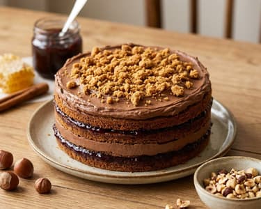 Chocolate Honey Cake with Powidl & Hazelnuts