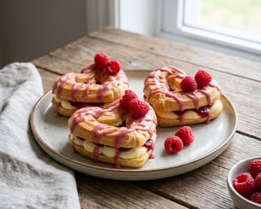 Choux Pastry Hearts with Vanilla Cream and Raspberry Jelly
