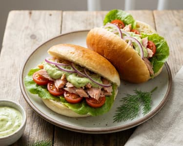 Yogurt Buns with Smoked Trout and Avocado Dressing