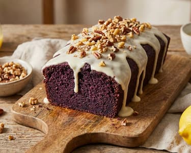 Moist Purple Carrot Cake with Lemon Glaze