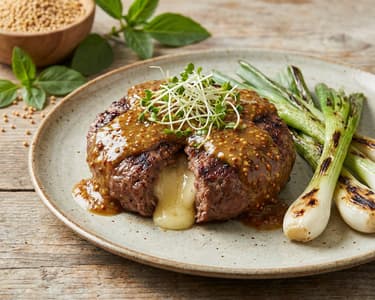 Grilled Beef Burger with Camembert Filling