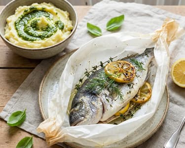 Gilt-head Bream en Papillote with Basil Potato Purée