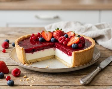 Shortcrust Pastry Cake with Quark Cream and Forest Berry Jelly