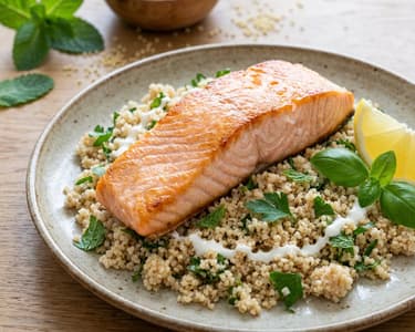 Baked Salmon with Herb Whole Wheat Couscous