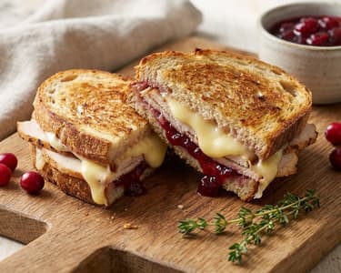 Gratinated Turkey Sandwich with Camembert and Cranberries