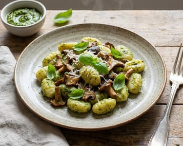 Gnocchi with Mushrooms and Pesto