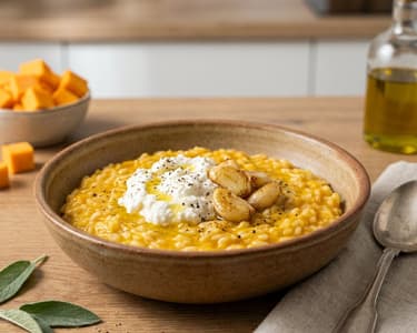 Pumpkin Risotto with Roasted Garlic and Ricotta