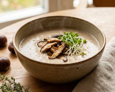 Chestnut Cream Soup with Shiitake Mushrooms