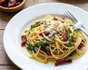 Spaghetti mit getrockneten Paradeisern und Rucola