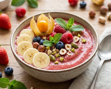 Smoothie Bowl with Strawberries and Bananas