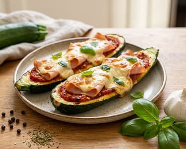 Gratinated Zucchini with Turkey Ham and Mozzarella