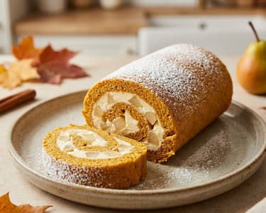 Pumpkin Roll with Light Cream and Pears