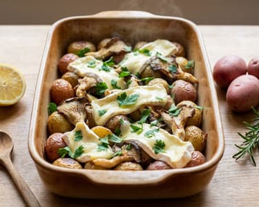 Lemon Potatoes with Oyster Mushrooms and Camembert