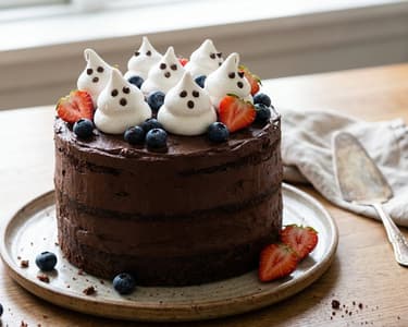 Halloween Schokoladentorte mit Kaffeecreme und Baiser-Geistern