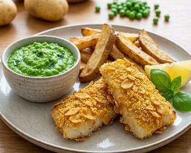 Healthy Fish and Chips with Pea Puree
