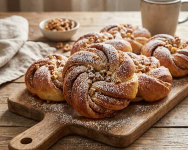 Cinnamon Knots from Yeast Dough with Walnuts