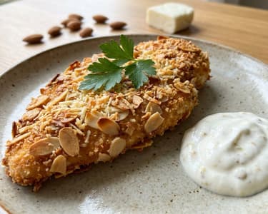 Chicken Schnitzel in Almond-Halloumi Crust
