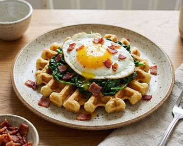 Savory Garlic Waffles with Spinach and Egg