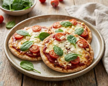 Pita Mini Pizzas with Feta and Spinach | Quick Snack