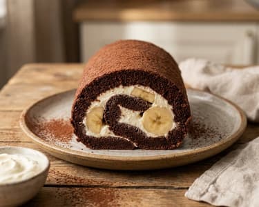 Chocolate Roulade with Bananas and Quark Cream