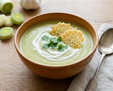 Creamy Leek Soup with Coconut Milk and Parmesan Crisps