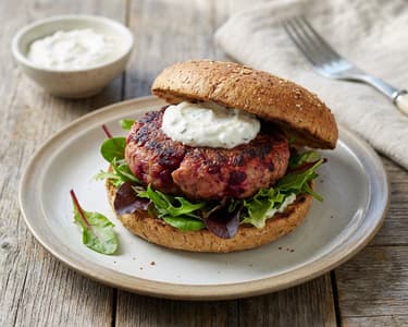 Juicy Beetroot Burger with Goat Cheese Dip