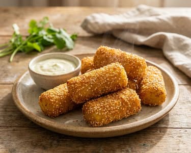 Crispy Sesame Potato Croquettes with Cheddar