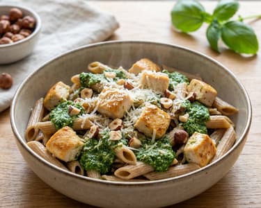 Whole Wheat Pasta with Chicken and Spinach Pesto