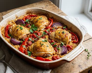 Oven-baked Chicken with Vegetables and Orzo