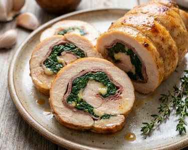Festive Chicken Roulade with Cured Ham, Parmesan, and Spinach