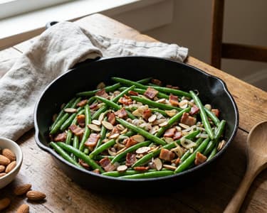 Crispy Green Beans with Bacon & Almonds