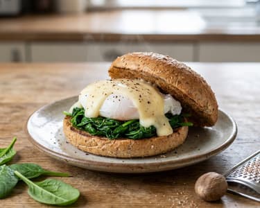 Eggs Florentine in a Wholemeal Bun