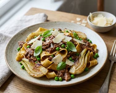 Pappardelle with Rabbit Ragout, Peas, and Fennel