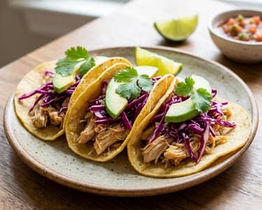 Chicken Tacos with Red Cabbage and Avocado